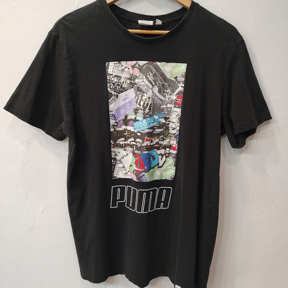 PUMA Mens Large Vintage Y2K 2000s 1968 The Legend Is Born Graphic T-Shirt Black